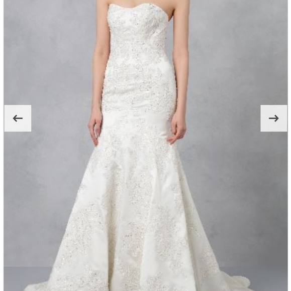 Oleg Cassini Satin Lace Strapless Wedding Dress! Never worn! Size 10 - Picture 4 of 13